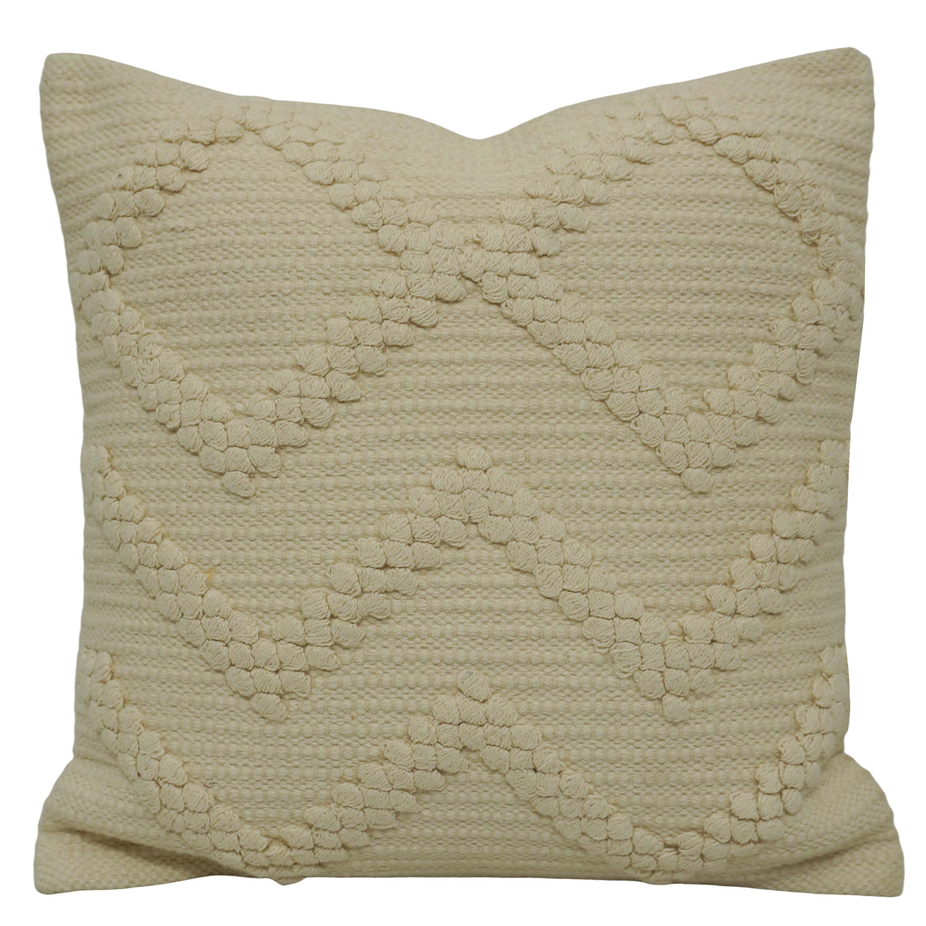 Handwoven Cotton Cushion Cover 45x45 cm | Ivory Textured Geometric Tufted Design | Decorative Throw Pillow Cover | Hidden Zipper | Modern Boho Home Décor