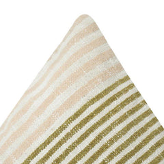 Handwoven Striped Cotton Cushion Cover | Neutral Beige & Olive Green | Modern Textured Throw Pillow Case (18x18 Inch)