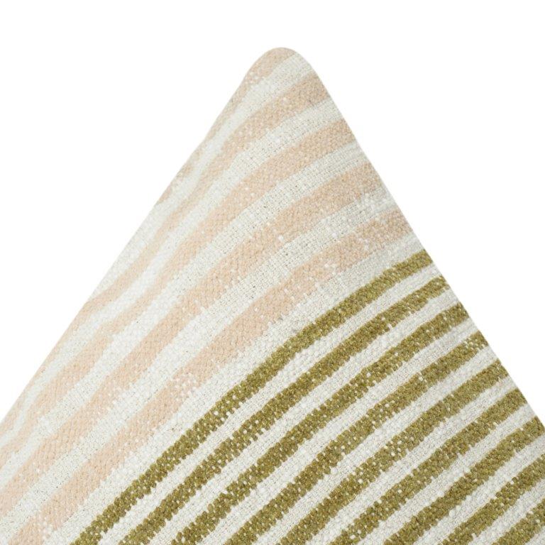 Handwoven Striped Cotton Cushion Cover | Neutral Beige & Olive Green | Modern Textured Throw Pillow Case (18x18 Inch)