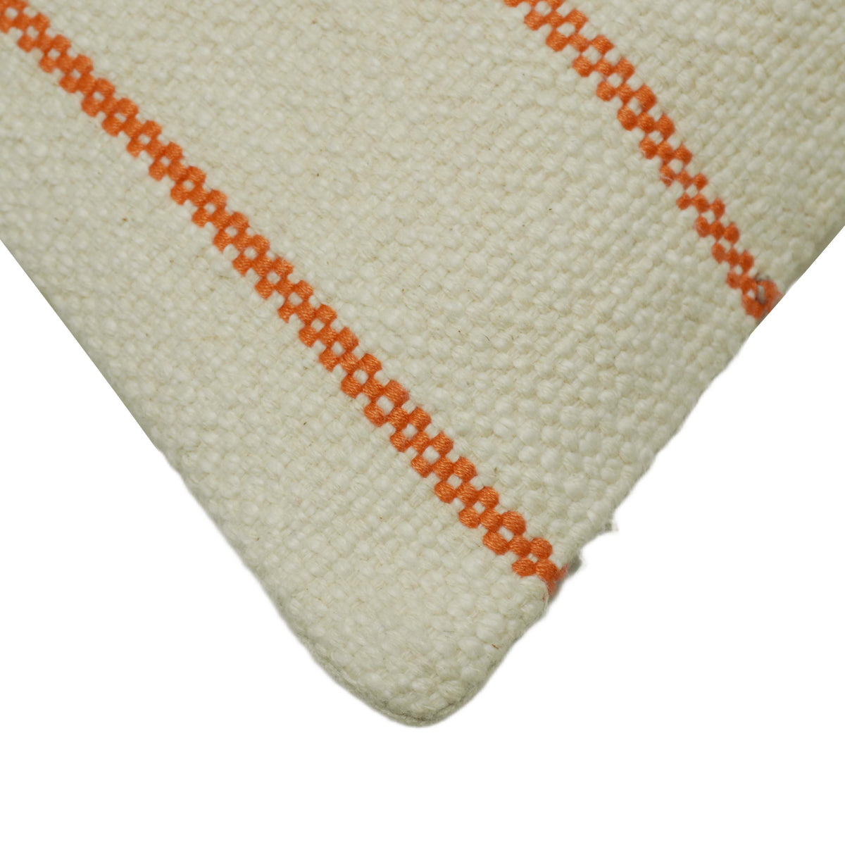 Handwoven Cotton Cushion Cover – Cream & Orange Striped 45 x 45 cm