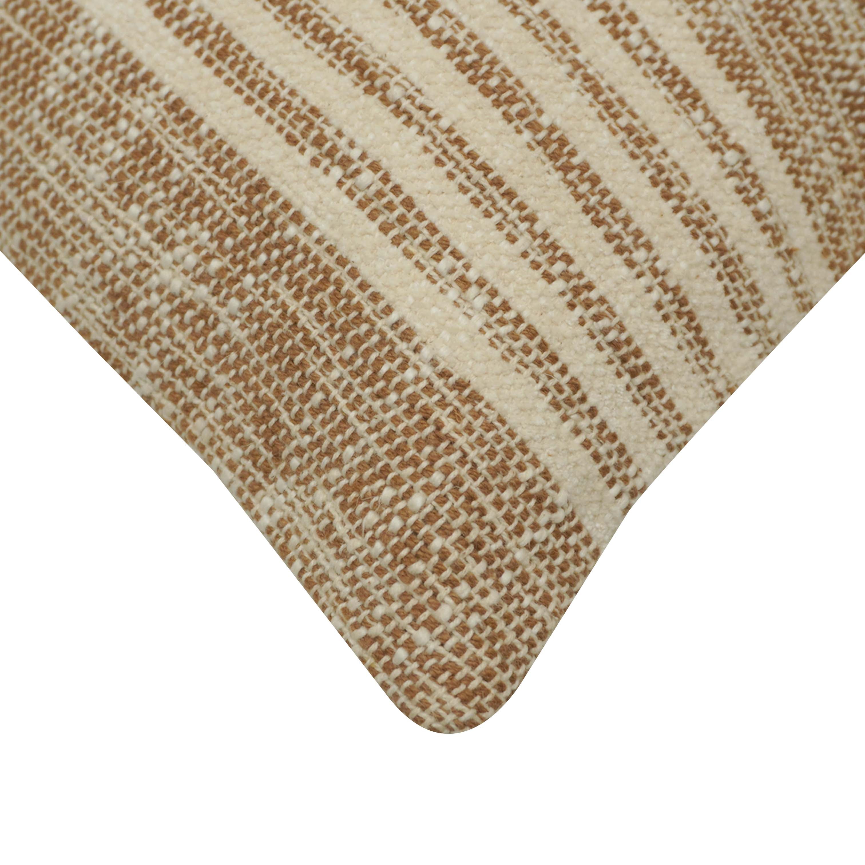 Handwoven Cotton Cushion Cover 45x45 cm | Textured Striped Woven Throw Pillow Cover | Natural Beige Decorative Cushion Cover with Concealed Zip | Boho & Modern Home Décor