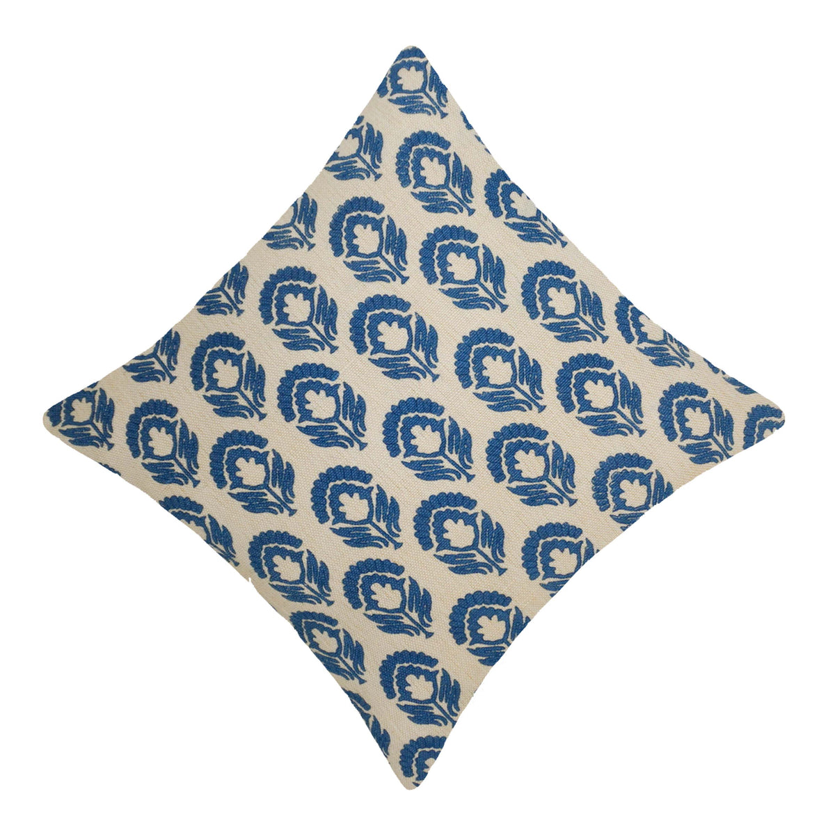 Blue Floral Block Print Cotton Cushion Cover 45x45 cm | Decorative Printed Throw Pillow Cover | Hidden Zip | 100% Cotton - Bulk manufacturer & supplier from Panipat, India