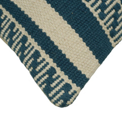 Handwoven Cotton Cushion Cover 45x45 cm | Blue & Ivory Geometric Striped Woven Cushion Cover | Decorative Throw Pillow Cover with Concealed Zipper