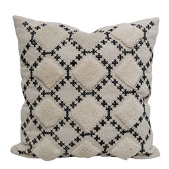Handcrafted Embroidered & Tufted Cotton Cushion Cover 45x45 cm | Geometric Diamond Pattern | Boho Decorative Throw Pillow Cover with Hidden Zipper