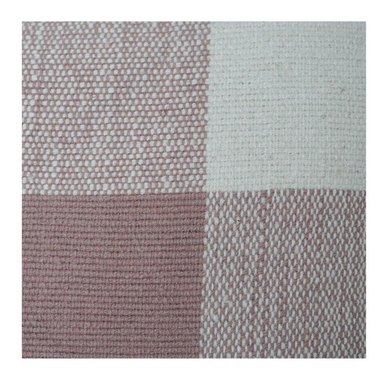 Handwoven Cotton Checkered Cushion Cover | Neutral Beige & Blush Grid Design | 18x18 Inch Decorative Pillow Case