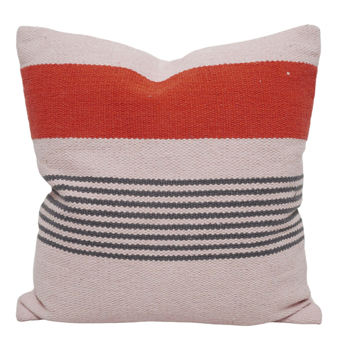 Handwoven Cotton Cushion Cover 45x45 cm | Modern Striped Woven Throw Pillow Cover | Soft Decorative Cushion Cover with Concealed Zipper | Rust, Ivory & Grey
