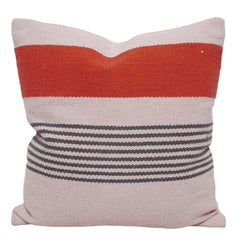 Handwoven Cotton Cushion Cover 45x45 cm | Modern Striped Woven Throw Pillow Cover | Soft Decorative Cushion Cover with Concealed Zipper | Rust, Ivory & Grey