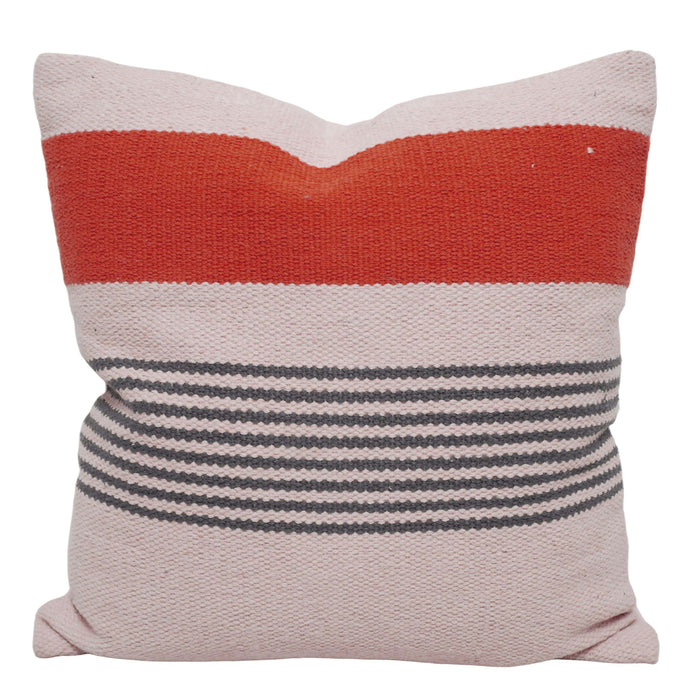 Handwoven Cotton Cushion Cover 45x45 cm | Modern Striped Woven Throw Pillow Cover | Soft Decorative Cushion Cover with Concealed Zipper | Rust, Ivory & Grey