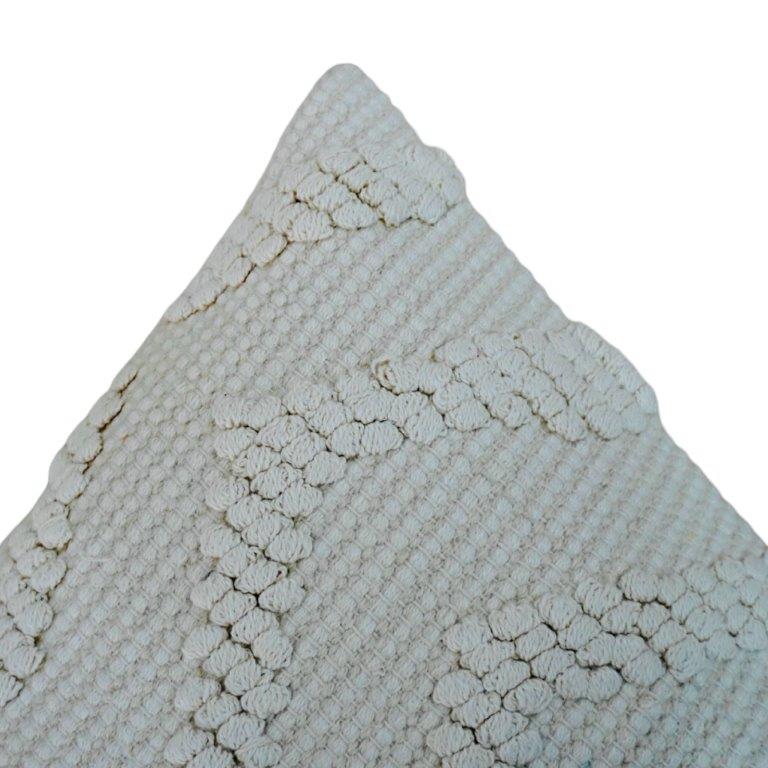 Handmade Tufted Cotton Cushion Cover 45x45 cm | Geometric Textured Boho Pillow Cover | Off White Decorative Cushion