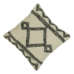 Handmade Cotton Cushion Cover 45x45 cm | Black & Ivory Geometric Woven Throw Pillow Cover | Boho Tribal Decorative Cushion Cover with Hidden Zipper