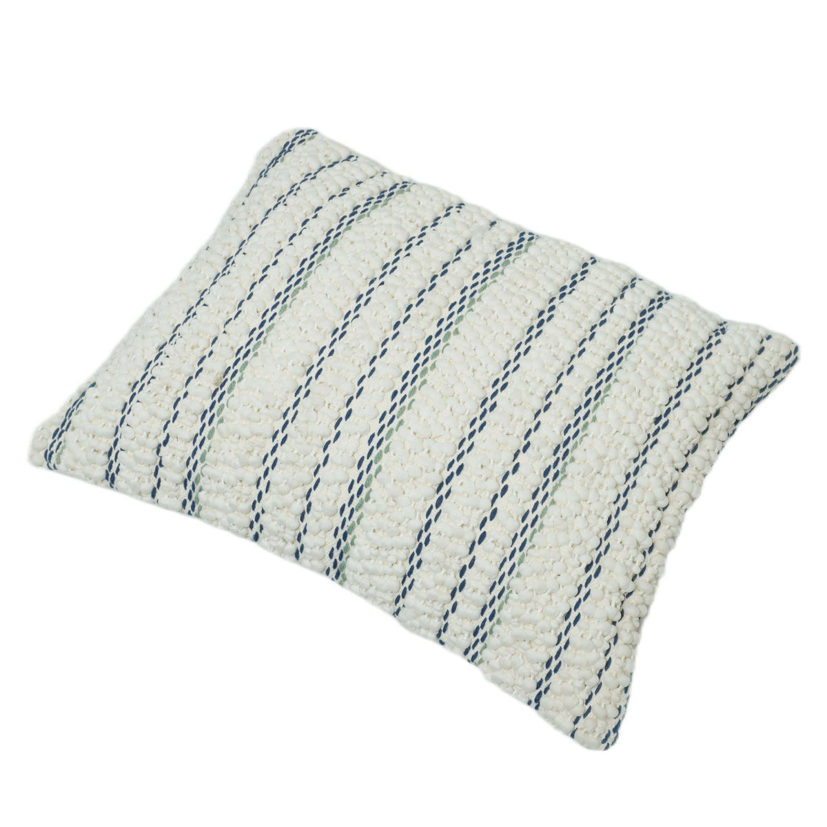 Handwoven Textured Cushion Cover 35x50 cm – Ivory White with Navy Blue Striped Pattern