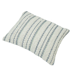 Handwoven Textured Cushion Cover 35x50 cm – Ivory White with Navy Blue Striped Pattern