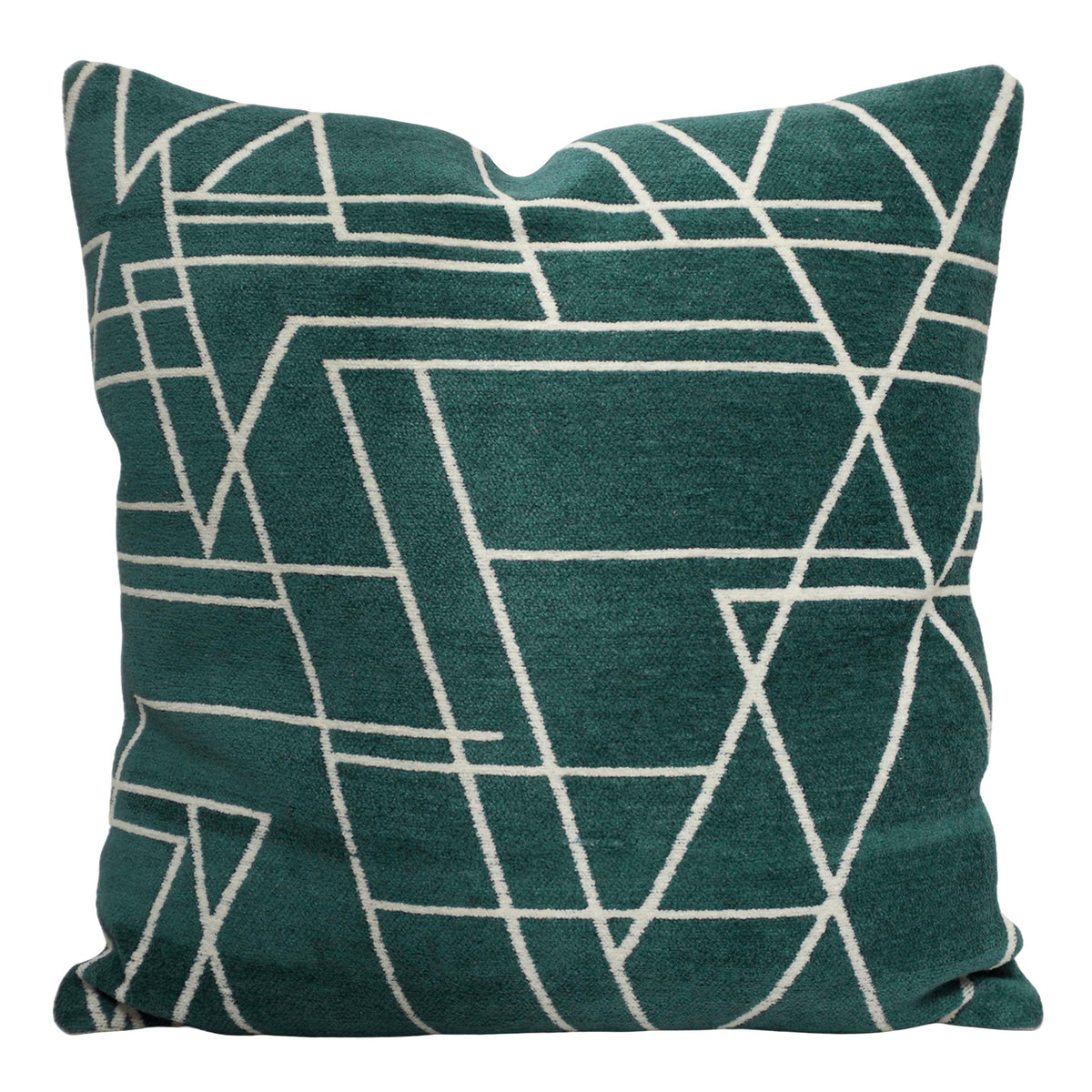 Teal Green & Ivory Geometric Jacquard Cushion Cover 45x45 cm