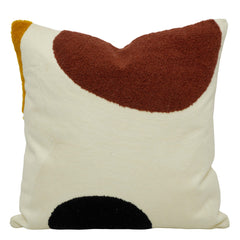 Abstract Embroidered Cotton Cushion Cover 45x45 cm | Modern Geometric Textured Throw Pillow Cover | Cream, Brown & Black | Hidden Zip | Home Décor