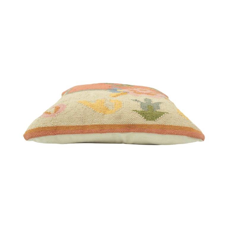 Handwoven Cotton Cushion Cover 45x45 cm | Floral Kilim Inspired Decorative Pillow Cover | Artisan Woven Boho Cushion