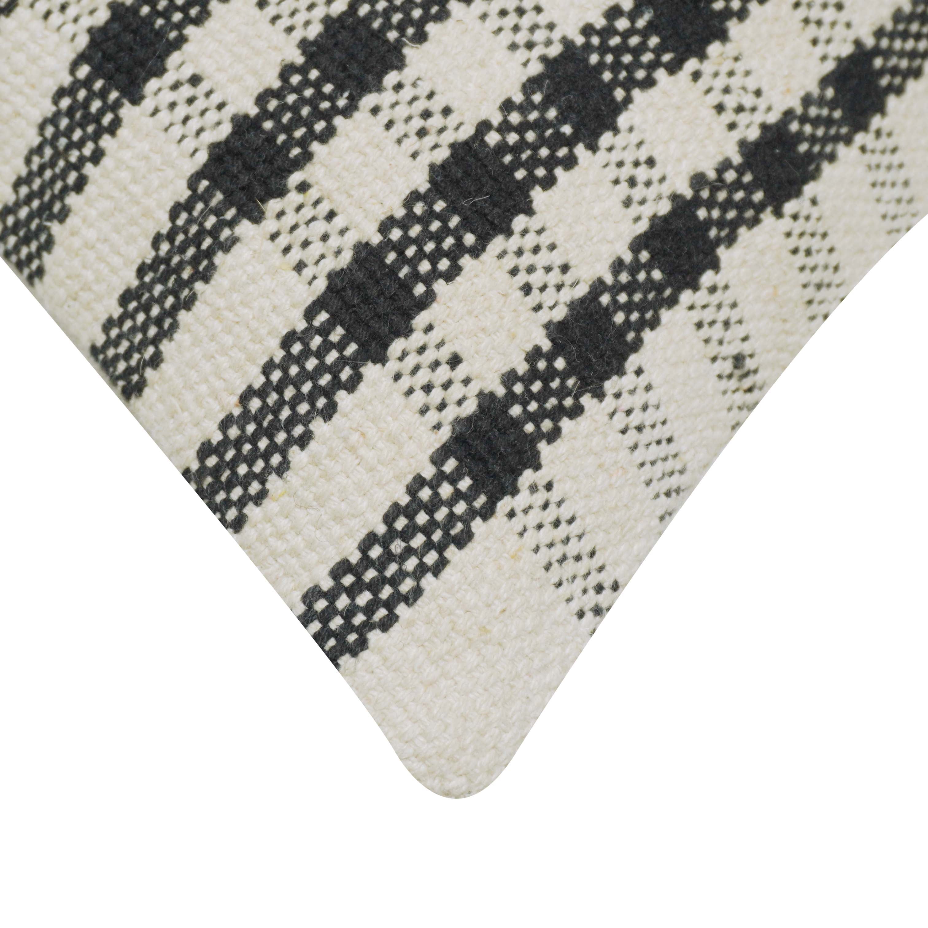 Handwoven Cotton Cushion Cover – Ivory & Charcoal Striped Design, 45 x 45 cm
