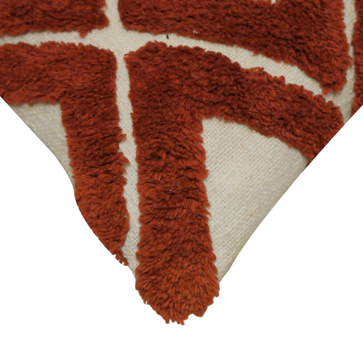 Handcrafted Tufted Geometric Cushion Cover – Rust & Ivory Textured Cotton Cushion, 45 x 45 cm
