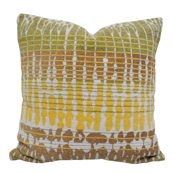 Abstract Geometric Jacquard Cotton Cushion Cover 45x45 cm | Woven Decorative Throw Pillow Cover | Mustard, Olive & Brown | Concealed Zip