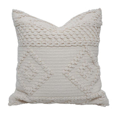 Handwoven Cotton Tufted Cushion Cover 45x45 cm | Boho Textured Geometric Throw Pillow Cover | Ivory Decorative Sofa Cushion Cover | Hidden Zipper
