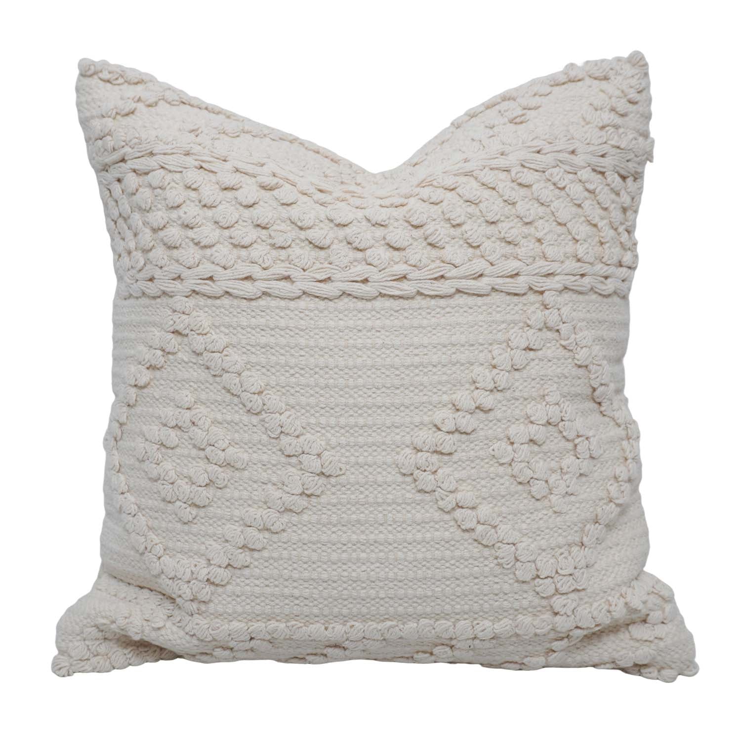 Handwoven Cotton Tufted Cushion Cover 45x45 cm | Boho Textured Geometric Throw Pillow Cover | Ivory Decorative Sofa Cushion Cover | Hidden Zipper