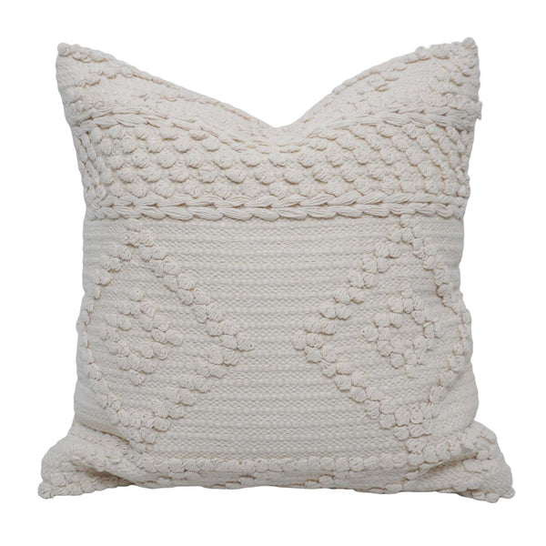Handwoven Cotton Tufted Cushion Cover 45x45 cm | Boho Textured Geometric Throw Pillow Cover | Ivory Decorative Sofa Cushion Cover | Hidden Zipper