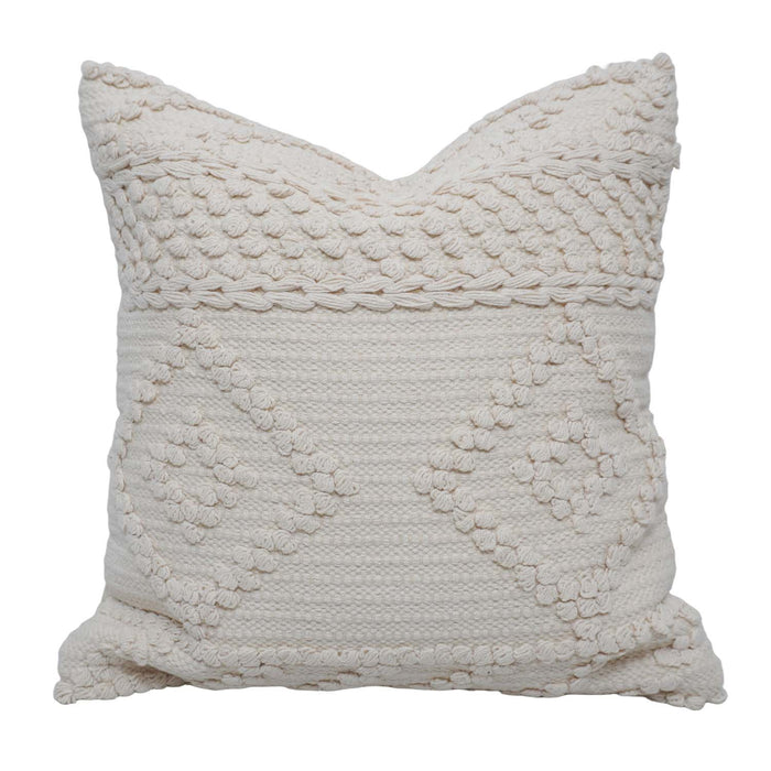 Ivory Geometric Tufted & Braided Cotton Cushion Cover 45x45 cm
