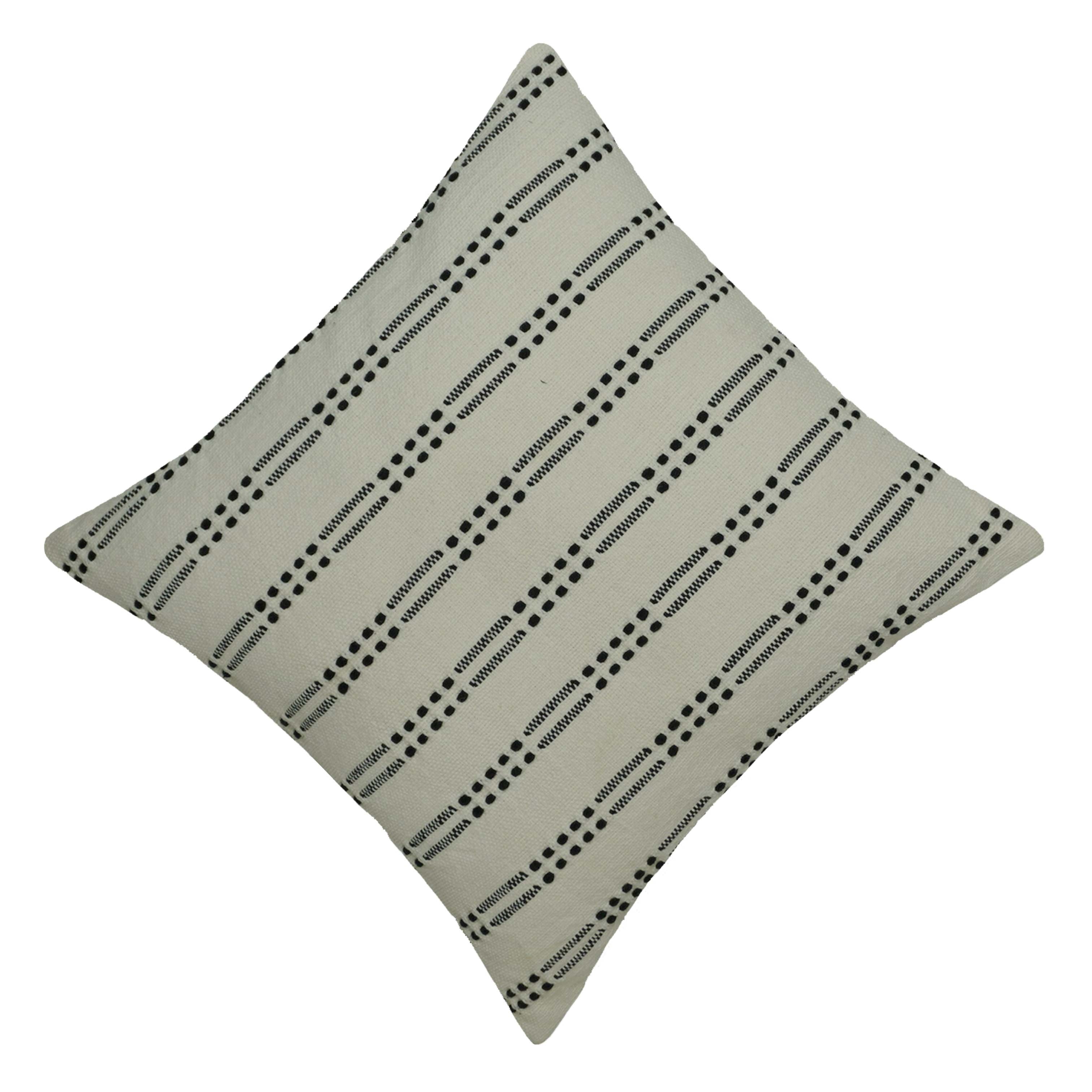 Handwoven Cotton Cushion Cover 45x45 cm | Black & Ivory Woven Striped Throw Pillow Cover | Modern Boho Decorative Cushion Cover | Hidden Zip | 18x18 Inch