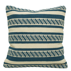 Handwoven Cotton Cushion Cover 45x45 cm | Blue & Ivory Geometric Striped Woven Cushion Cover | Decorative Throw Pillow Cover with Concealed Zipper