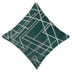 Teal green and ivory geometric jacquard cushion cover 45x45 cm