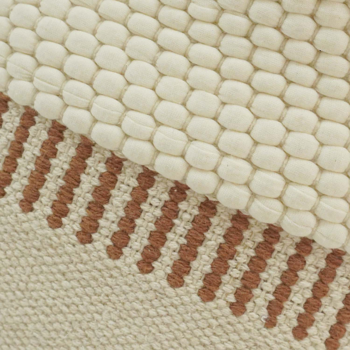 Handwoven Cotton Cushion Cover 45x45 cm | Textured Woven Boho Throw Pillow Cover | Ivory & Brown Decorative Cushion Cover with Concealed Zip - Bulk manufacturer & supplier from Panipat, India