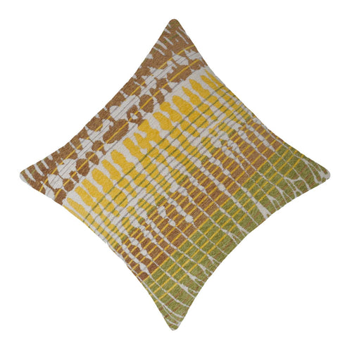 Abstract Geometric Jacquard Cotton Cushion Cover 45x45 cm | Woven Decorative Throw Pillow Cover | Mustard, Olive & Brown | Concealed Zip
