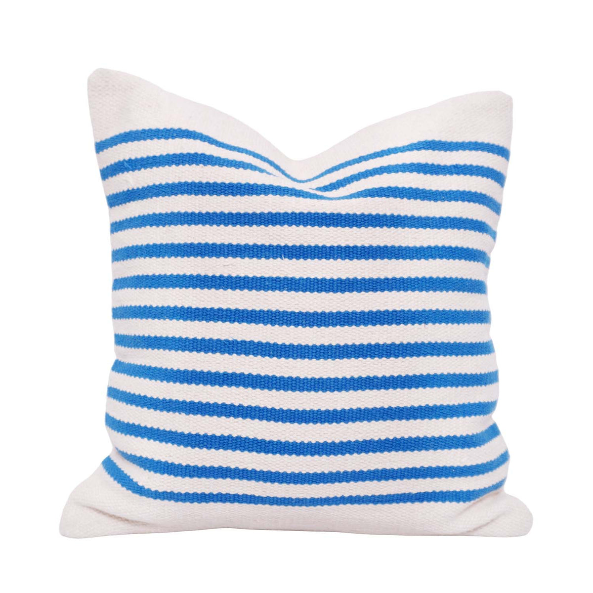 Handwoven Blue & White Striped Cotton Cushion Cover 45x45 cm | Coastal Farmhouse Decorative Pillow Cover - Bulk manufacturer & supplier from Panipat, India