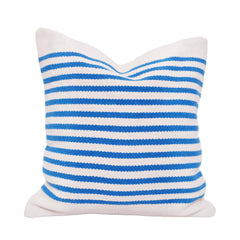 Handwoven Blue & White Striped Cotton Cushion Cover 45x45 cm | Coastal Farmhouse Decorative Pillow Cover