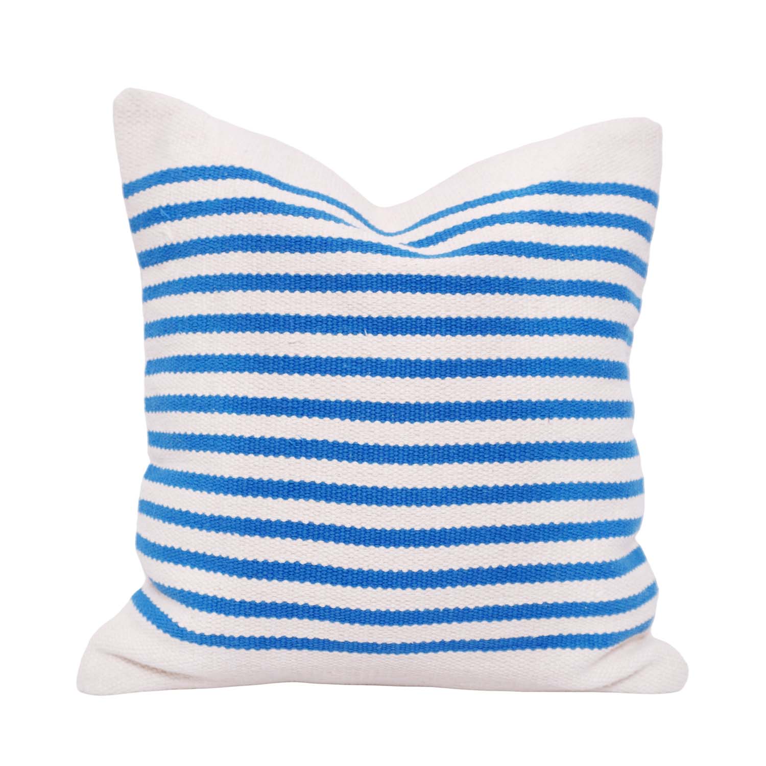 Handwoven Blue & White Striped Cotton Cushion Cover 45x45 cm | Coastal Farmhouse Decorative Pillow Cover