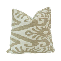 Hand Embroidered Abstract Ikat Cushion Cover – Beige & Ivory Cotton Pillow Cover 45x45 cm