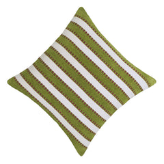 Handwoven Olive Green & Ivory Striped Cushion Cover – 45 x 45 cm