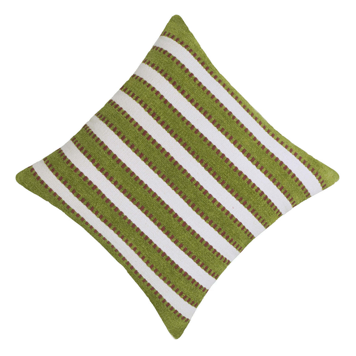 Handwoven Olive Green & Ivory Striped Cushion Cover – 45 x 45 cm