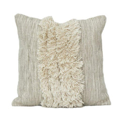 Handmade Cotton Tufted Cushion Cover 45x45 cm | Neutral Textured Boho Throw Pillow | Fringe Stripe Design