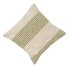 Handwoven Striped Cotton Cushion Cover | Neutral Beige & Olive Green | Modern Textured Throw Pillow Case (18x18 Inch)
