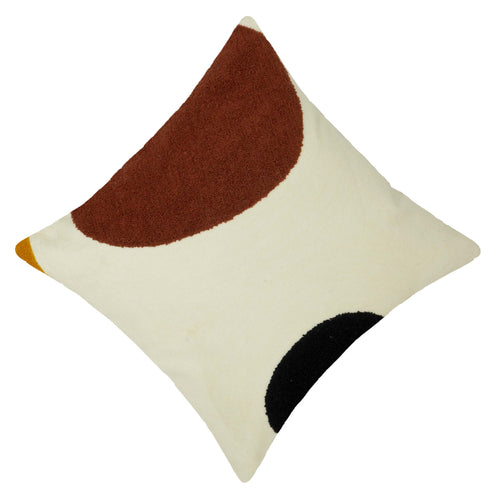 Abstract Embroidered Cotton Cushion Cover 45x45 cm | Modern Geometric Textured Throw Pillow Cover | Cream, Brown & Black | Hidden Zip | Home Décor