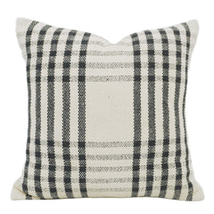 Handwoven Cotton Cushion Cover – Ivory & Charcoal Striped Design, 45 x 45 cm