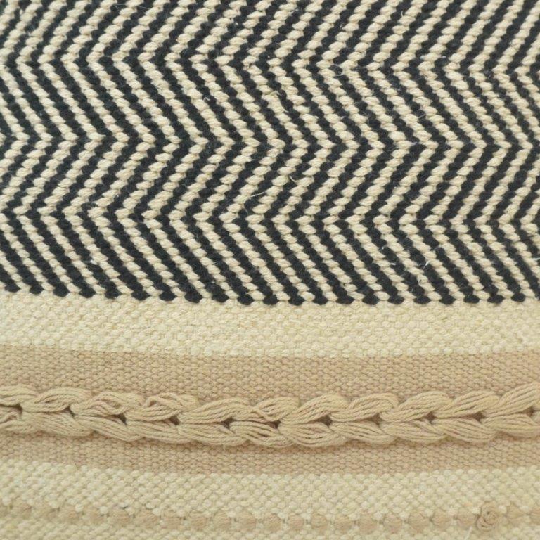 Handmade Cotton Tufted & Woven Cushion Cover 45x45 cm | Boho Black & Natural Striped Decorative Pillow Cover with Fringe - Bulk manufacturer & supplier from Panipat, India