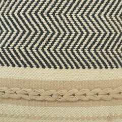 Handmade Cotton Tufted & Woven Cushion Cover 45x45 cm | Boho Black & Natural Striped Decorative Pillow Cover with Fringe