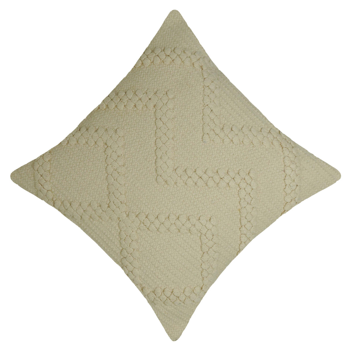 Handwoven Cotton Cushion Cover 45x45 cm | Ivory Textured Geometric Tufted Design | Decorative Throw Pillow Cover | Hidden Zipper | Modern Boho Home Décor