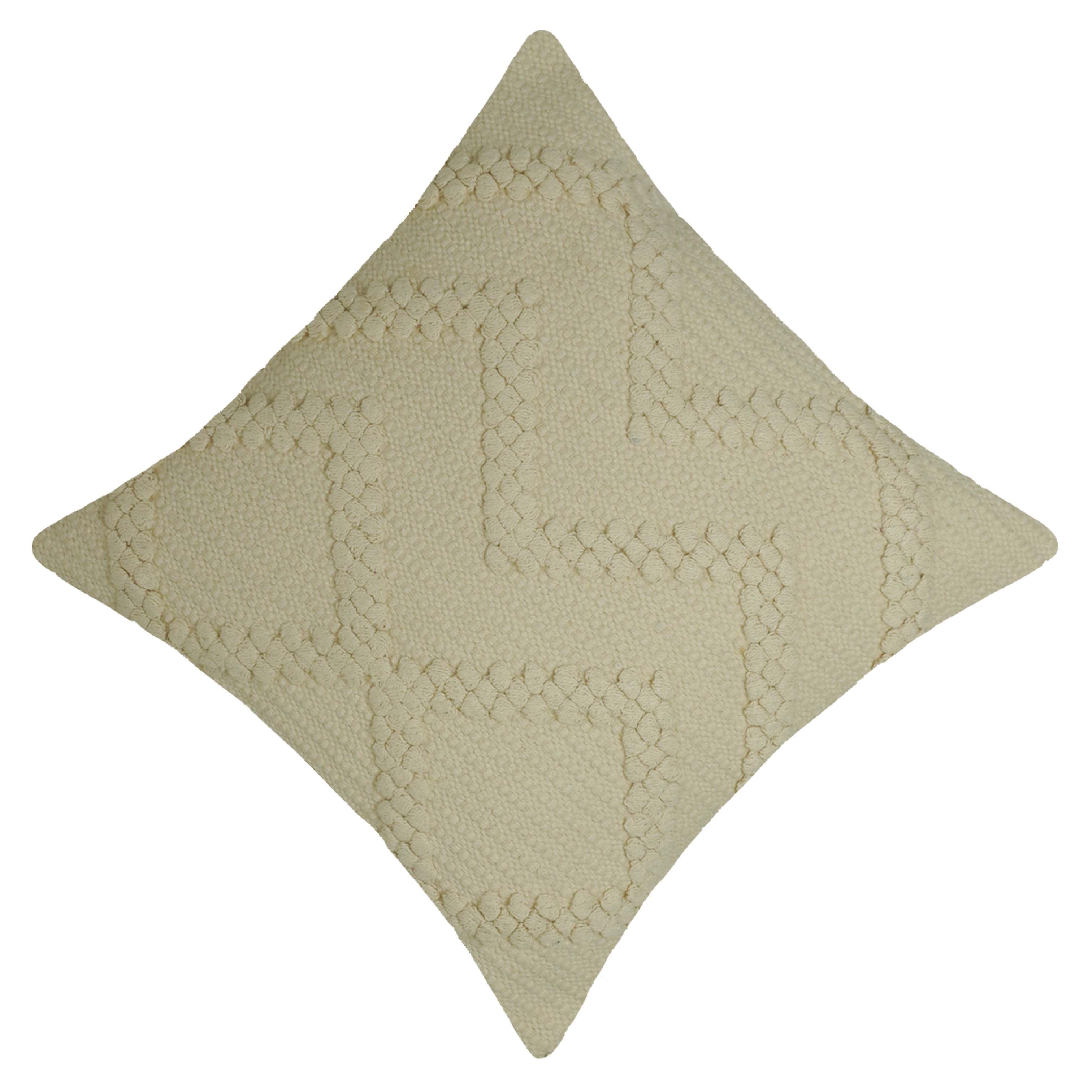 Handwoven Cotton Cushion Cover 45x45 cm | Ivory Textured Geometric Tufted Design | Decorative Throw Pillow Cover | Hidden Zipper | Modern Boho Home Décor
