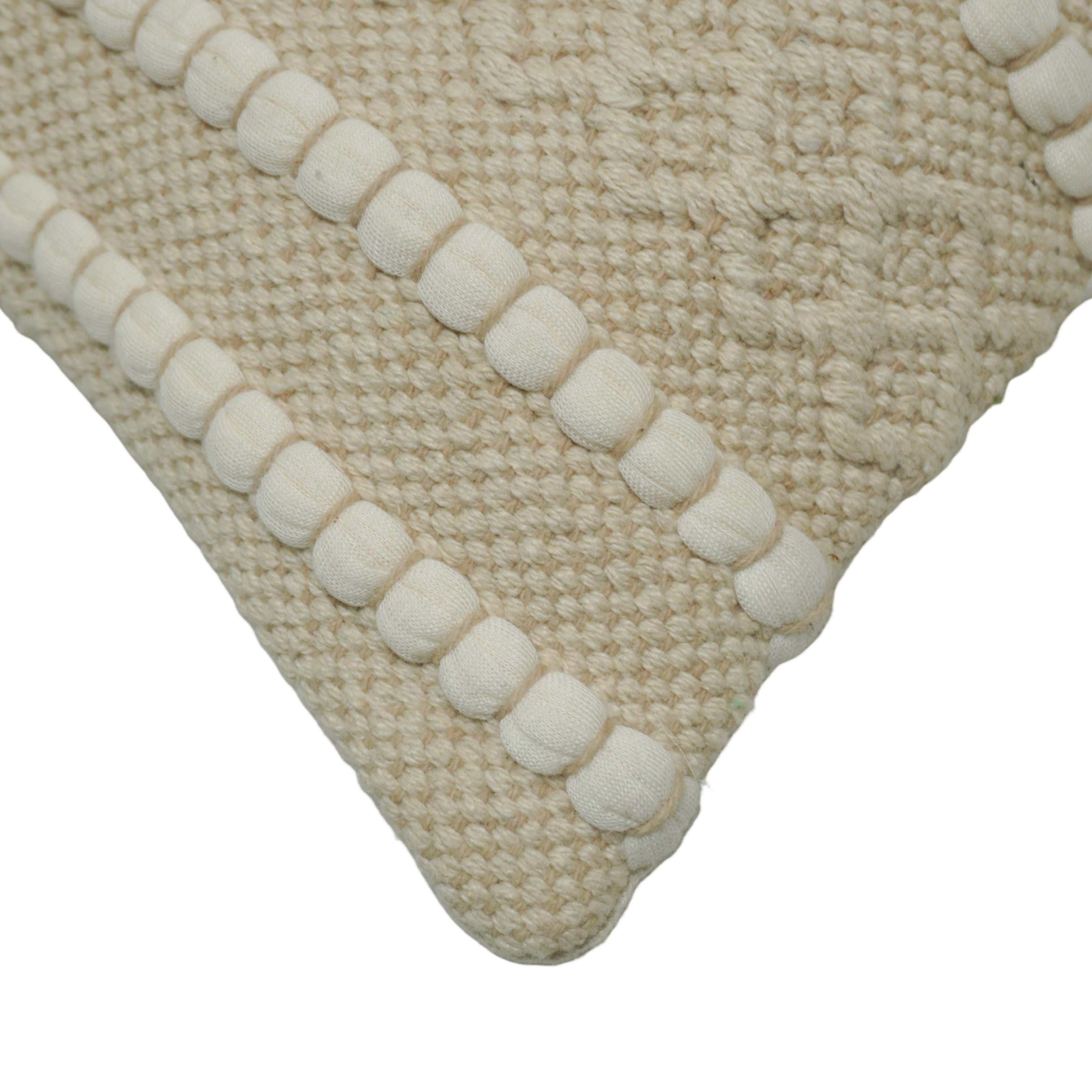 Handwoven Cotton Cushion Cover 45x45 cm – Ivory Textured Striped Design | Boho Decorative Throw Pillow Cover