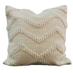 Handmade Tufted Cotton Cushion Cover 45x45 cm | Geometric Textured Boho Pillow Cover | Off White Decorative Cushion