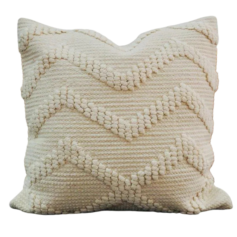 Handmade Tufted Cotton Cushion Cover 45x45 cm | Geometric Textured Boho Pillow Cover | Off White Decorative Cushion