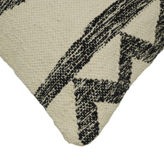 Handmade Cotton Cushion Cover 45x45 cm | Black & Ivory Geometric Woven Throw Pillow Cover | Boho Tribal Decorative Cushion Cover with Hidden Zipper