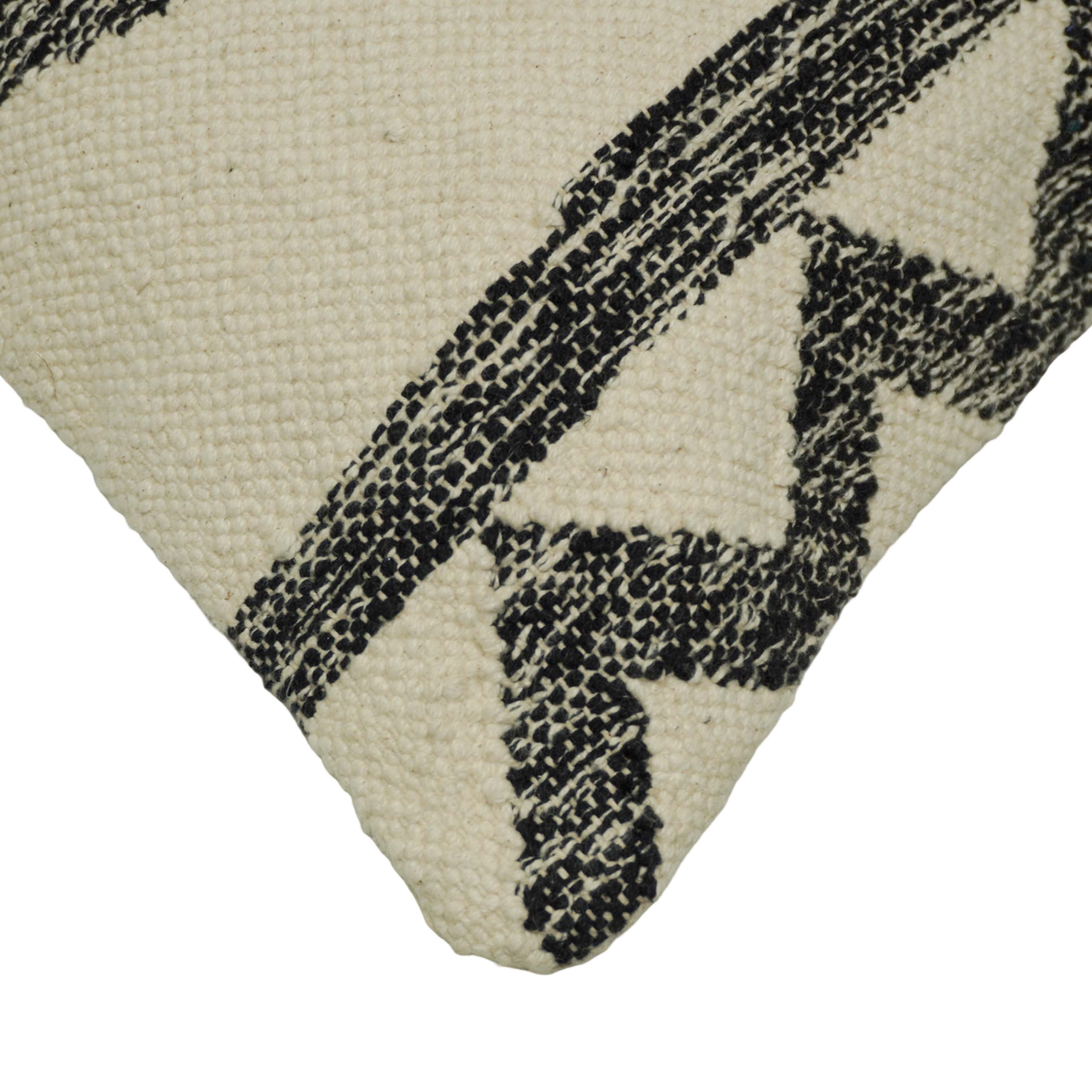 Handmade Cotton Cushion Cover 45x45 cm | Black & Ivory Geometric Woven Throw Pillow Cover | Boho Tribal Decorative Cushion Cover with Hidden Zipper